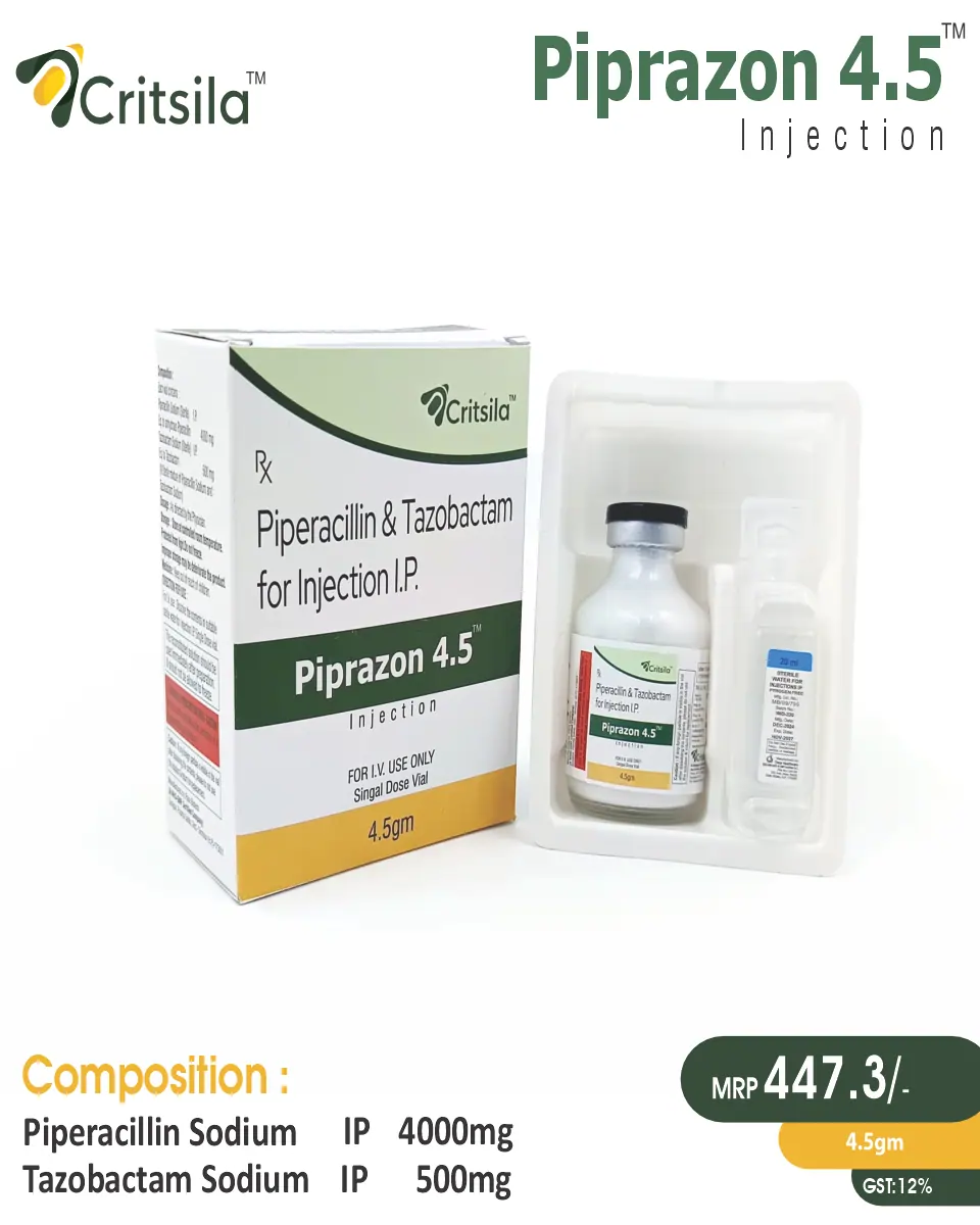 Piperacillin 4000mg + Tazobactam 500mg injection at the best price in PCD Pharma Franchise for bacterial infection treatment.